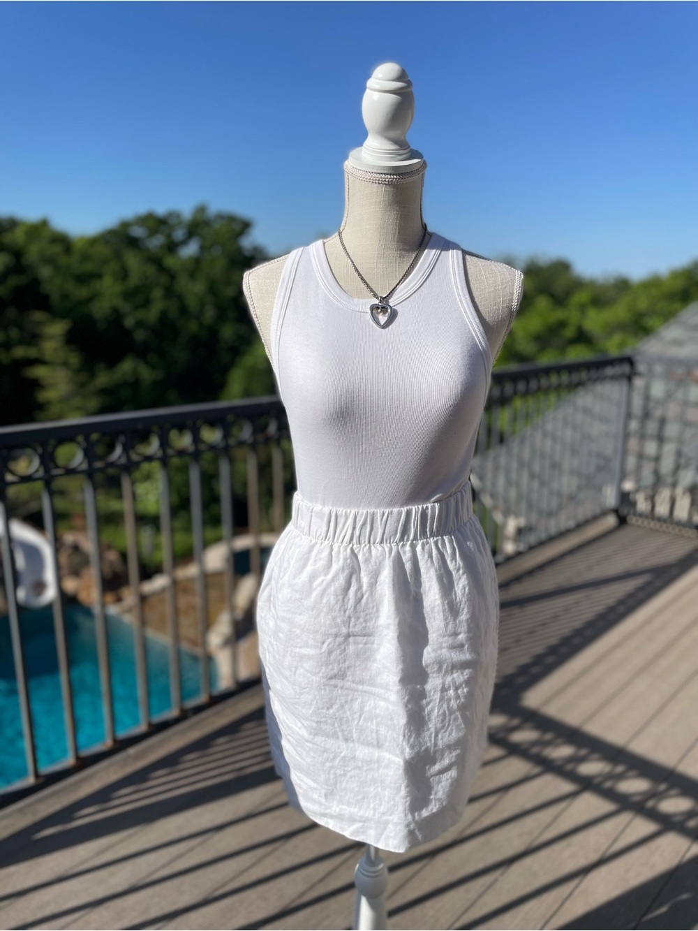 COURT & ROWE White Elastic-Waist 100% Linen Pencil Mini Skirt size XS